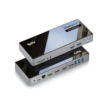 Imagem de DisplayLink Hub USB-C 16 em 1, Dock Station com 2 HDMI 4K, 2 DisplayPort 4K, USB 3.0, LAN, Microfone, Áudio, Leitor SD/TF para Laptop, Preto