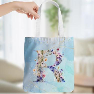 Imagem de Presentes personalizados para mulheres, monograma, presentes de aniversário para mulheres, esposa, irmã, damas de honra, Natal, inicial R, sacola de lona, ombro de praia, reutilizável, sacolas de
