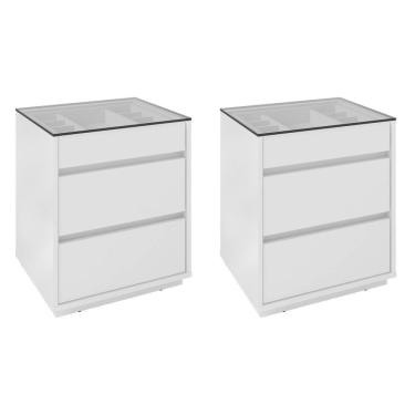 Imagem de Kit 2 Mesas De Cabeceira 3 Gavetas 010023 Branco Dcasa Branco