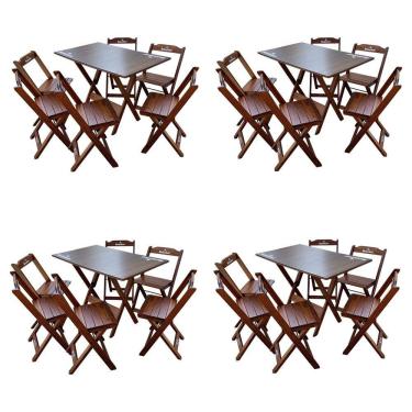 Imagem de Kit 4 Conjuntos Mesa Dobrável Madeira 110x70 Com 6 Cadeiras Hei Imbuia