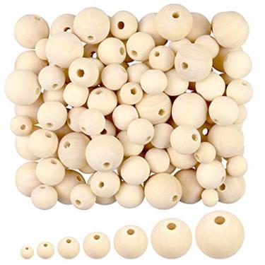 Imagem de Kit de contas, Outgeek 670 peças contas de madeira faça-você-mesmo multiuso de madeira natural espaçador miçanga solta para artesanato
