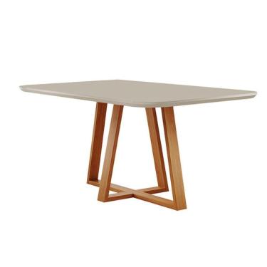Imagem de Mesa De Jantar Florença Madeira Maciça 180x90cm Tampo Retângular Vidro Móveis Minas Cor Off White