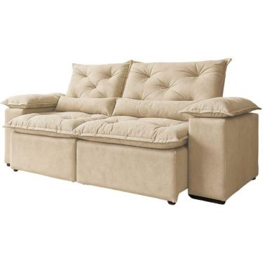 Imagem de Sofá Retrátil Reclinável Porto Veludo Bege 1,80 M