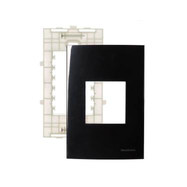Imagem de Placa Com Suporte Margirius Sleek 4x2 Para 2 Módulos Horizontais Preto Ebony