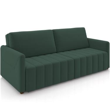 Imagem de Sofá Cama Retrátil Para Sala De Estar 192cm Porthos M03 Veludo Verde Musgo - Lyam Decor