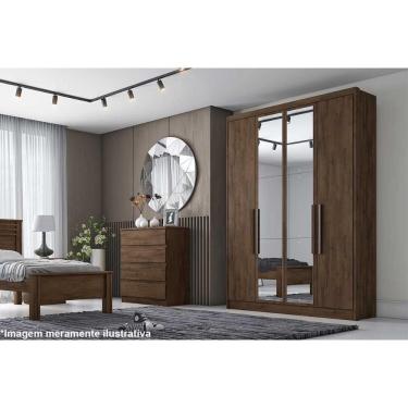 Imagem de Guarda Roupa Solteiro 4 Portas E 3 Gavetas C- Espelho Moderni-sevilha Cumaru-fendi