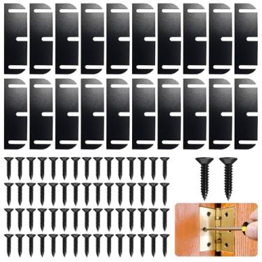 Imagem de Frstem 20 peças de calços de dobradiça de porta com 60 parafusos, espaçadores de dobradiça de PVC para portas internas e externas, fácil fixação para colar, portas desalinhadas e lacunas irregulares