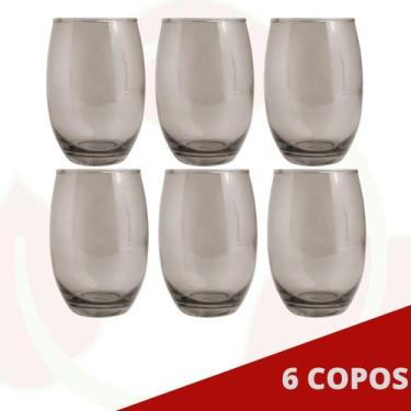 Imagem de 6 Copos Redondo Vidro Cinza California Suco Chique 450ml - PRATICASA, 