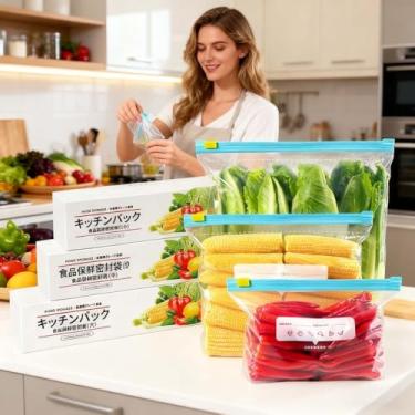 Imagem de 45 unidades de sacos reutilizáveis de armazenamento de alimentos, sacos ziplock para freezer para preparação de refeições, organização de cozinha de geladeira (10 grandes, 15 médios, 20 pequenos)