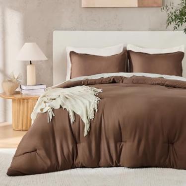 Imagem de Andency Conjunto de edredom King California marrom escuro, 3 peças, leve e macio, conjunto de cama de microfibra grande e fofa (264 x 246 cm, 2 fronhas)