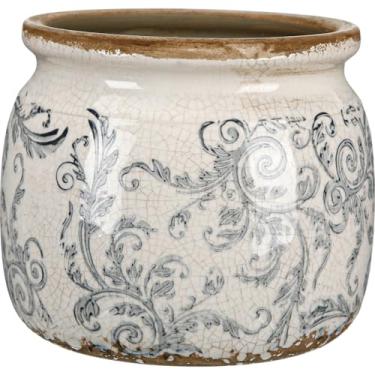 Imagem de Ninehaoou Vaso vintage grande para plantas de cerâmica bege verde folha de acanto rachadura de gelo vaso de rolagem vaso de flores vaso de flores para interior decoração de cozinha casa de fazenda