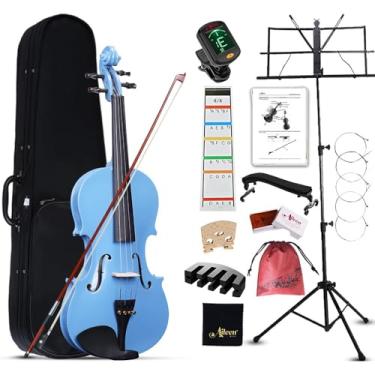 Imagem de Aileen Violino 4/4 tamanho completo para adultos iniciantes, kit inicial de violino azul para estudantes a partir de 12 anos, incluindo suporte de música, adesivo de dedo novo exclusivo, mudo