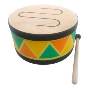 Imagem de Dynwave Tambor de mão de madeira, instrumento de percussão Orff, design circular para crianças pequenas com baqueta.
