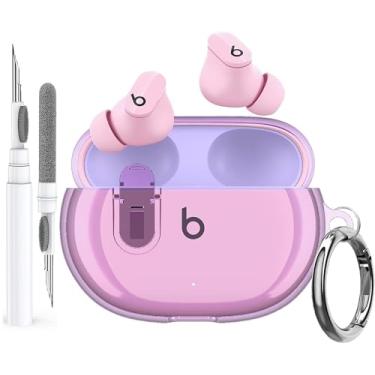 Imagem de Olytop Capa protetora para Beats Studio Buds/Buds + capa transparente com trava 2021/2023, capa protetora de TPU transparente macia com kit de limpeza e chaveiro, mulheres e homens para fones de