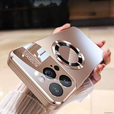 Imagem de Capa magnética para iPhone 15 Pro Max com design moderno gradiente e anel magnético reforçado, proteção total da câmera e capa à prova de choque, tecnologia atualizada para carregadores e suportes