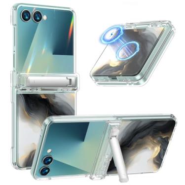 Imagem de KJSK Capa para Samsung Galaxy Z Flip 7, suporte integrado com proteção fosca Magsafe Slim à prova de choque, antiamarelamento, proteção de dobradiça integrada, mármore cinza