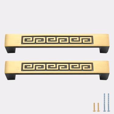 Imagem de Evionlin 2 maçanetas quadradas de cobre estilo chinês para armário e guarda-roupa de 9,6 cm, puxadores de gaveta pequenos