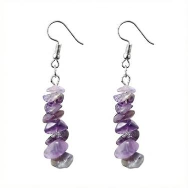 Imagem de Brinco Pedra Natural Ametista Aço Inox Cascata Longo