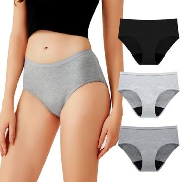 Imagem de BATTEWA Calcinha de algodão para incontinência feminina, controle de odor, à prova de vazamento, cuecas protetoras pós-parto, absorção de 40 ml, pacote com 3 (grande, cinza-preto)