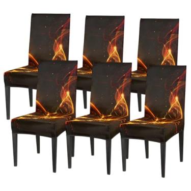 Imagem de hongjinglin Conjunto de 6 capas elásticas para cadeira de sala de jantar, capa protetora de assento de cadeira dourada, abstrata, borboleta, removível, lavável, para cozinha, casa, hotel, banquete