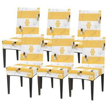 Imagem de hongjinglin Conjunto de 6 capas elásticas para cadeira de sala de jantar, capa protetora de assento de abelha, amarela, removível, lavável, para cozinha, casa, hotel, banquete, festa de casamento