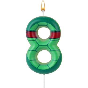 Imagem de Vela de aniversário com concha de tartaruga, desenho animado com número de aniversário, tartaruga verde, topo de bolo de aniversário para decoração de aniversário (número 8)