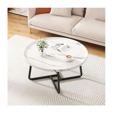 Imagem de HGTRH Mesas de encaixe redondas para sala de estar, conjunto de 2 mesas de centro modernas com suporte de aço carbono HDF empilhável para apartamento, sala de estar, quarto, varanda, branco 70 x 70 x