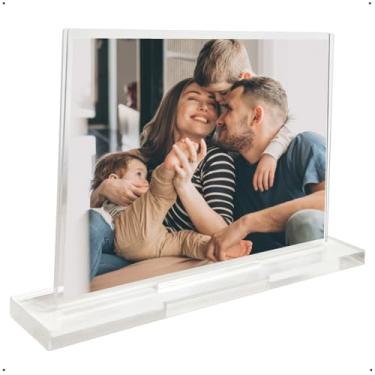 Imagem de Porta Retrato 15x21 Acrílico com Base Fixa - Suporte para 2 Fotos, Design Moderno e Elegante, Cristal Transparente