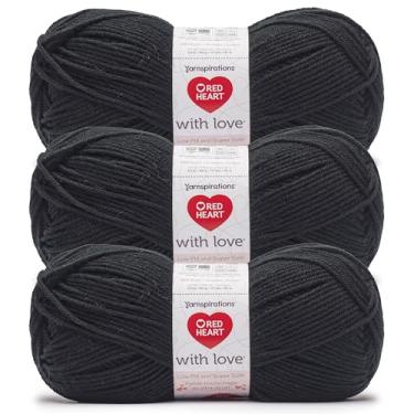 Imagem de Red Heart With Love Low Pill Fio preto – Pacote com 3 unidades de 100 g – 100% acrílico de baixo teor de comprimidos – #4 penteado (médio) – 170 metros – Tricô/crochê