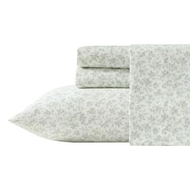 Imagem de Laura Ashley Jogo de lençol solteiro, ultramacio com cetim de algodão macio naturalmente sedoso, bolsos profundos, roupa de cama floral com lençol de elástico e fronha combinando (verde higiênico