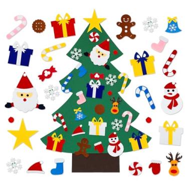 Imagem de Árvore de Natal de feltro de 9 metros com 25 ornamentos, conjunto de árvore de Natal de feltro DIY para crianças pequenas Montessori, enfeites para pendurar, conjunto de árvore faça você mesmo