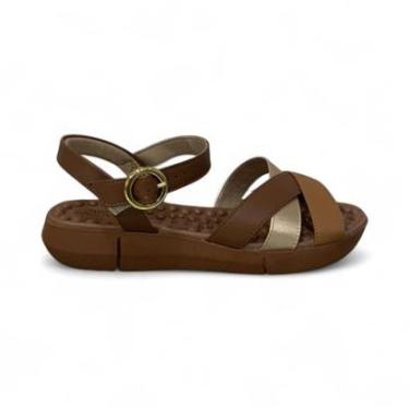Imagem de Sandália Feminina Modare Conforto Cruzada 7142.124 Avelã/Dourado/Camel 39-Feminino