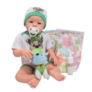 Imagem de Bebê Reborn Masculino Corpo 100% Silicone + Kit Acessórios - Cegonha R