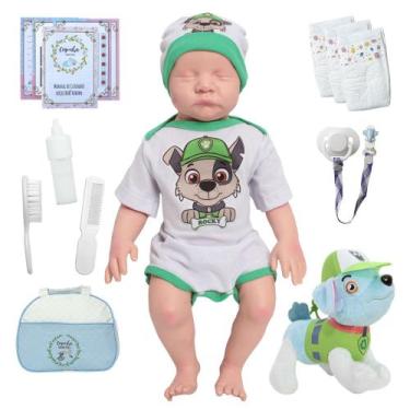 Imagem de Bebê Reborn Realista Masculino 43cm Itens Patrulha Canina - Cegonha Re