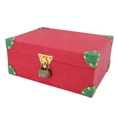 Imagem de Hztyyier Retro Madeira Couro Tesouro baú Com Fechadura Caixa de Jóias Decorativas para Pentes Colares Brincos-quarto Sala de Estar Estudo Decoração (Rosa Vermelha Tamanho M)