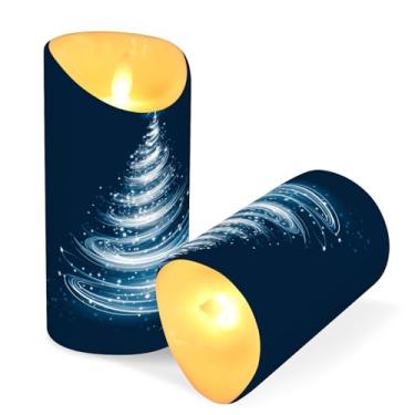 Imagem de Blueangle Pacote com 2 velas de árvore de Natal brancas brilhantes sem chama com controle remoto e temporizador, velas LED cintilantes (7,6 cm x 15 cm) para decoração de casa, casamento, acampamento