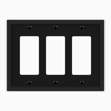 Imagem de Placa de proteção para interruptor de luz, preto fosco, clássico, decorativo, placa de parede de fibra de bambu, capa para decorador, duplex, interruptor (decoração tripla de 3 faixas, 1 pacote)