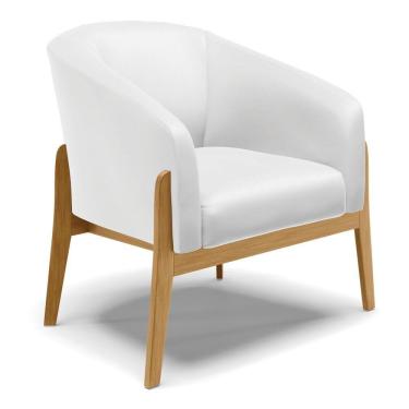 Imagem de Poltrona Stella Corino Base Madeira Castanho Cor Branco