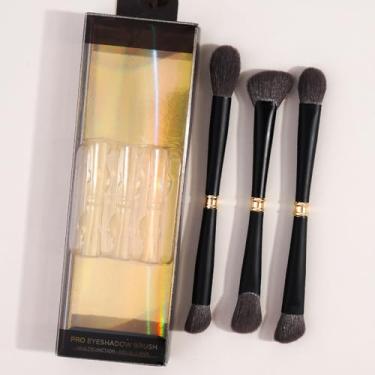 Imagem de Conjunto de pincéis de maquiagem de 3 peças com caixa de papel, cerdas macias que não soltam, perfeito para base de rosto inteiro, blush e maquiagem dos olhos (preto)