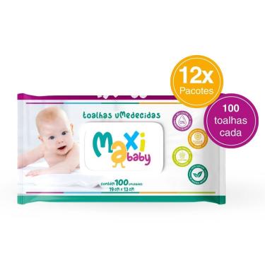 Imagem de Kit 12 Toalhas Umedecida Hipoalergênico 100un Cada Maxi Baby