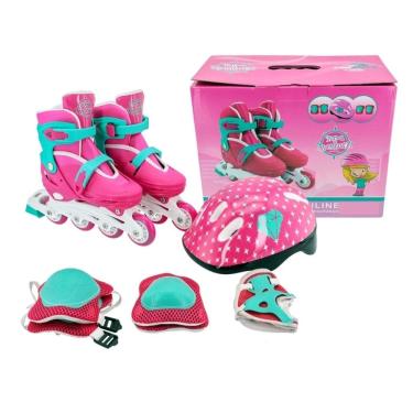 Imagem de Patins Infantil 4 Rodas Inline Com Kit Proteção Completo Unitoys