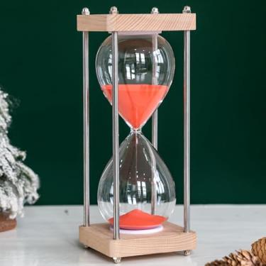 Imagem de Ampulheta grande de 60 minutos, com vidro transparente e base de madeira de carvalho natural, decoração de mesa de escritório minimalista moderna (vermelho)