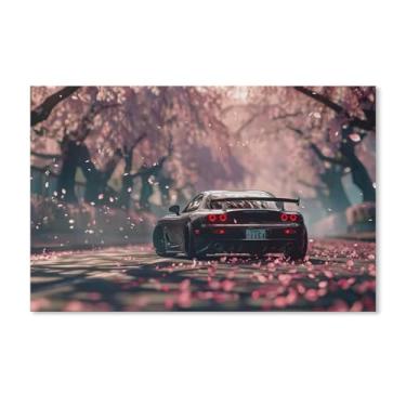 Imagem de HouLaiZhe Static Jdm Car Rx7 Pôster de flor de cerejeira lona decoração de sala estética pintura de parede impressões de sala de galeria decoração de parede para quarto sala de estar escritório 11 x