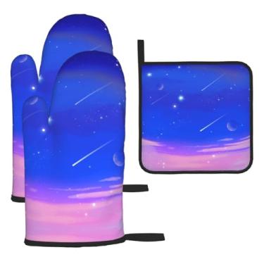 Imagem de Sky – Conjunto de cozinha essencial com 3 peças, luvas seguras para calor e aderência de tampa, proteção para churrasco no forno, design de armazenamento suspenso.
