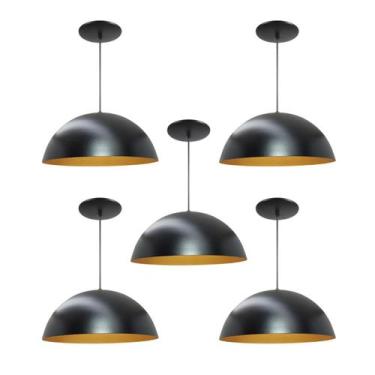 Imagem de Kit 5 Luminária Pendente Meia Lua 40cm Interior Cobre Fiação 110/220v 