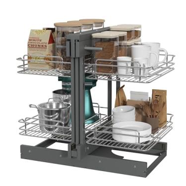 Imagem de GWANLUKEJ Armário de canto cego com 2 prateleiras de 4 camadas, armário de cozinha de canto mágico, organizador de prateleira, suporte inferior macio, abertura mínima, 38 cm, metal
