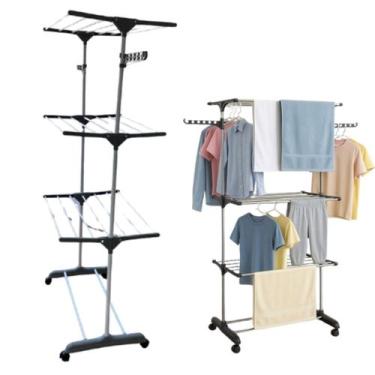 Imagem de Varal Dobrável Triplo com Rodinhas para Apartamento - GLOBALMIX