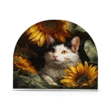 Imagem de CEBUGI Porta-guardanapos para mesas porta-guardanapos de acrílico gato girassóis porta-guardanapos de papel para decoração de festa de jantar de cozinha