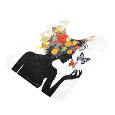 Imagem de Burbuja Tapete de banheiro feminino, tapete de banho absorvente de pelúcia macio, base antiderrapante para piso de banheiro, oval em forma de U