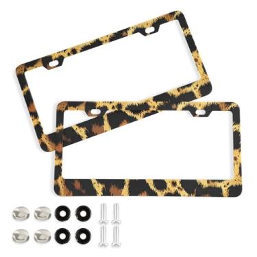 Imagem de CEBUGI Pacote com 2 molduras de placa de carro de alumínio capas de moldura de placa de carro com 2 furos impressão animal acessórios automotivos para placas dianteiras e traseiras orifício elíptico